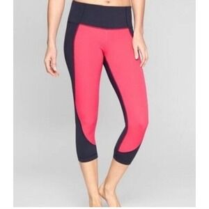 Athleta Be Free Knicker Pink Navy Blue Colorblock Capri Leggings Womens Size M